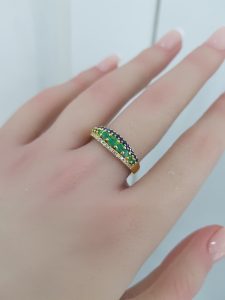 Yellow Gold Diamond Ring with Natural Emeralds and Sapphires - R7645