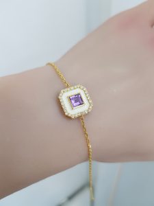 Yellow Gold Diamond Bracelet with Amethyst - B5898