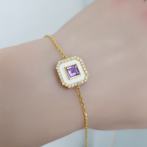 Yellow Gold Diamond Bracelet with Amethyst - B5898