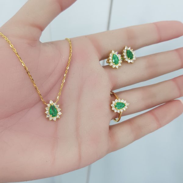 Yellow Gold Diamond Set with Natural Emeralds - R7652, R6529 & P5543