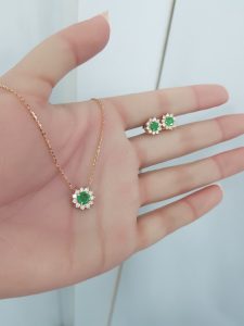 Rose Gold Diamond Set with Natural Emeralds - E6527 & P5545