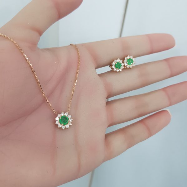 Rose Gold Diamond Set with Natural Emeralds - E6527 & P5545