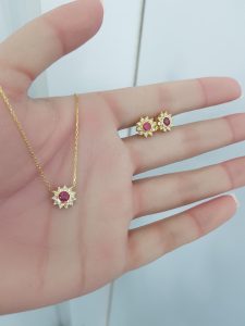 Yellow Gold Diamond Set with Natural Rubies - E6528 & P5541