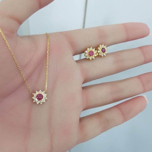 Yellow Gold Diamond Set with Natural Rubies - E6528 & P5541