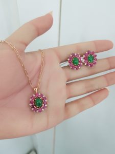 Rose Gold Diamond Set with Natural Rubies & Emerald - P5548 & E6550