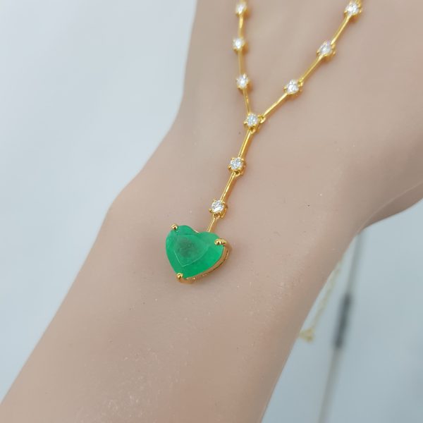 Yellow Gold Diamond Pendant with Natural Emeralds - P