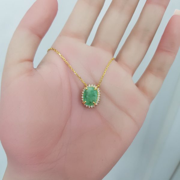 Yellow Gold Diamond Pendant with Natural Emerald - P3275