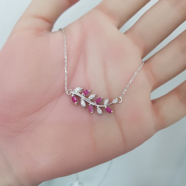White Gold Diamond Pendant with Natural Rubies - P3293