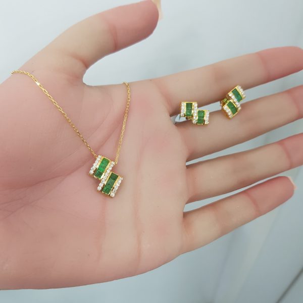 Yellow Gold Diamond Set with Natural Emeralds - P4931 & E5413