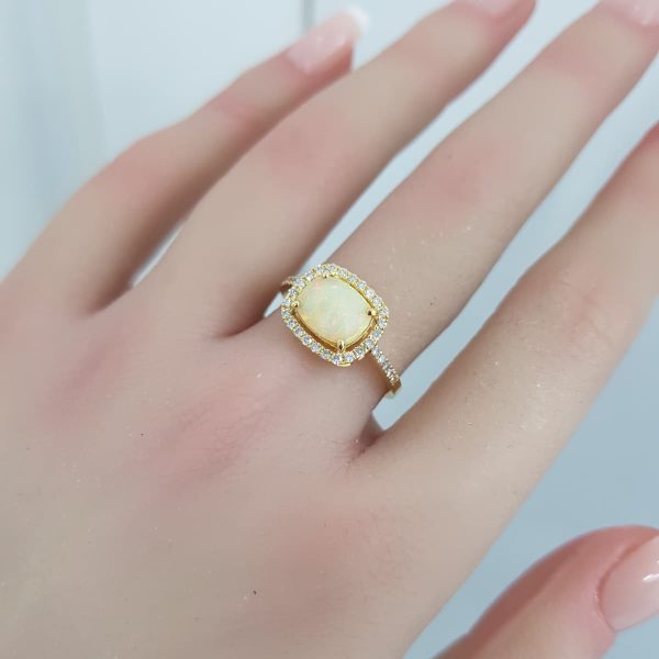 Yellow Gold Diamond Ring with Opal - R7653