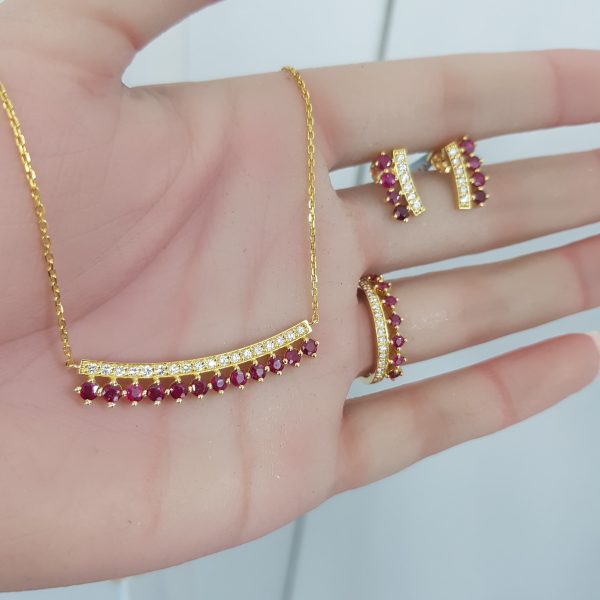 Yellow Gold Diamond Set with Natural Rubies - P5556, E6563 & R7672