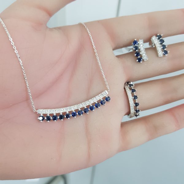 White Gold Diamond Set with Natural Sapphires - P5557, E6564 & R7633