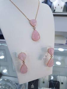 Yellow Gold Diamond Set with Rose Quartz - P5304 & E4823