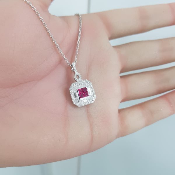 White Gold Diamond Pendant with Natural Ruby - P5515