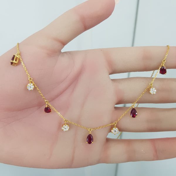 Yellow Gold Diamond Choker with Natural Rubies - P5564