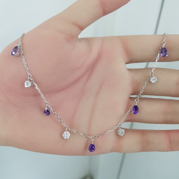 White Gold Diamond Choker with Amethyst- P5537