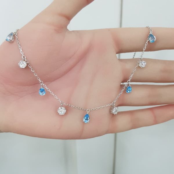 White Gold Diamond Choker with Topaz - P5539