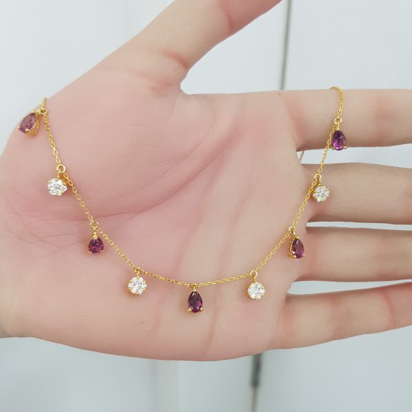 Yellow Gold Diamond Choker with Garnet - P5563