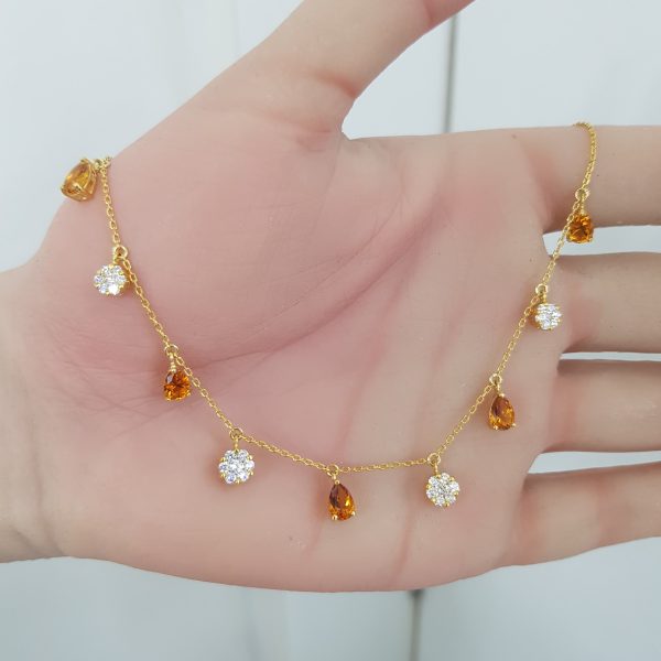 Yellow Gold Diamond Choker with Citrine - P5540