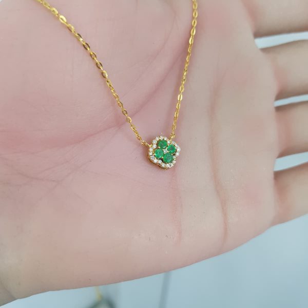 Yellow Gold Diamond Pendant with Natural Emeralds - P5266