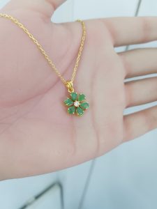 Yellow Gold Diamond Pendant with Natural Emerald - P5272