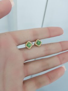 Yellow Gold Diamond Earrings with Natural Emeralds - E4804