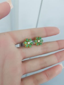 Yellow Gold Diamond Earrings with Natural Emeralds - E4806
