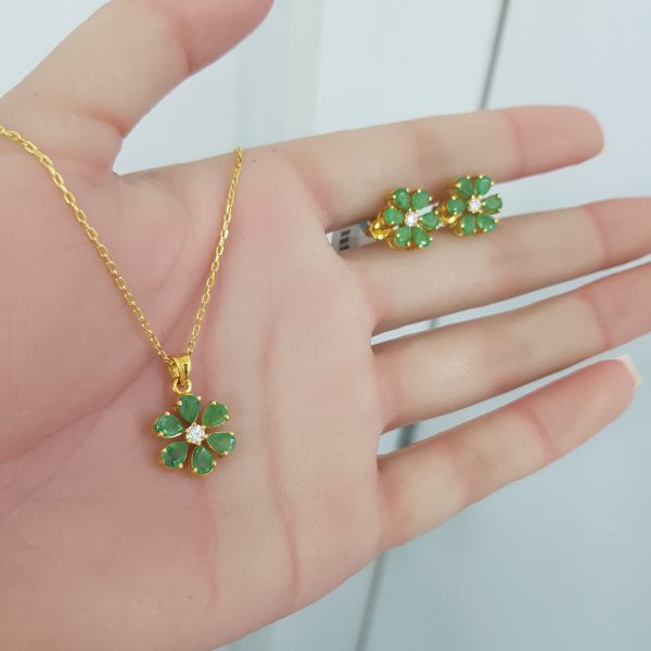 Yellow Gold Diamond Set with Natural Emeralds - P5272 & E4806