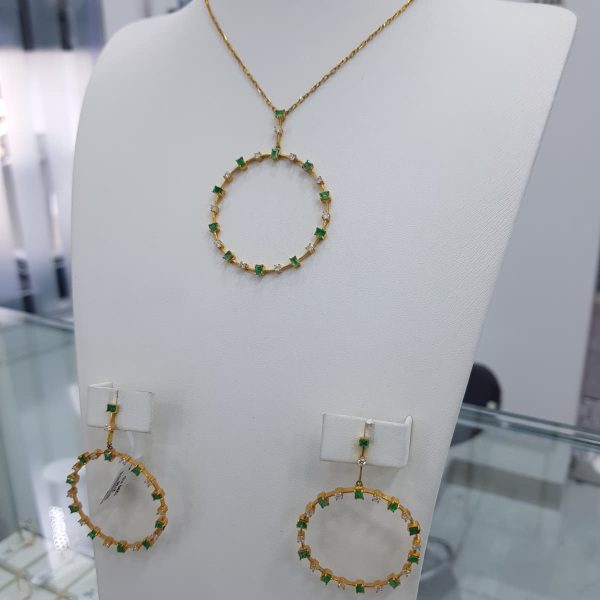Yellow Gold Diamond Set with Natural Emeralds - E3435 & P3185