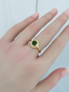 Yellow Gold Diamond Ring with Natural Emerald - R2357