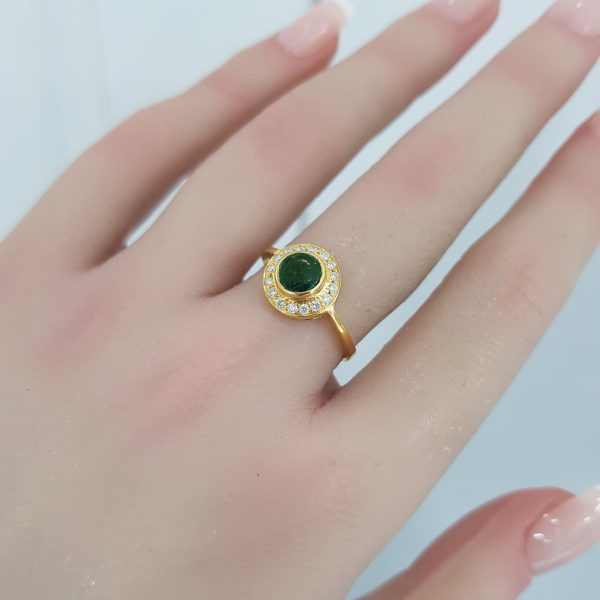 Yellow Gold Diamond Ring with Natural Emerald - R2357