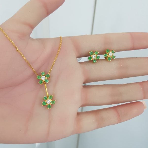 Yellow Gold Diamond Set with Natural Emerald - E3491 & P3283