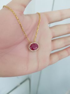 Yellow Gold Diamond Pendant with Natural Ruby - P5232