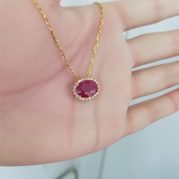 Yellow Gold Diamond Pendant with Natural Ruby - P5232
