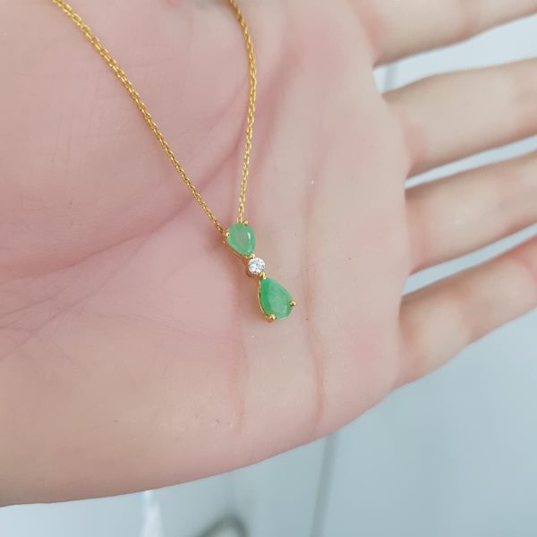 Yellow Gold Diamond Pendant with Natural Emeralds - P5285