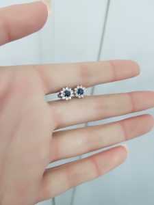 White Gold Diamond Earrings with Natural Sapphire - E6505