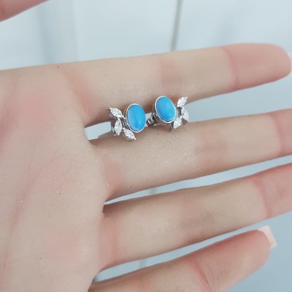 White Gold Diamond Earrings with Fairoz Turquoise - E4765