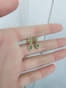 Yellow Gold Diamond Earrings with Natural Emerald - E0756