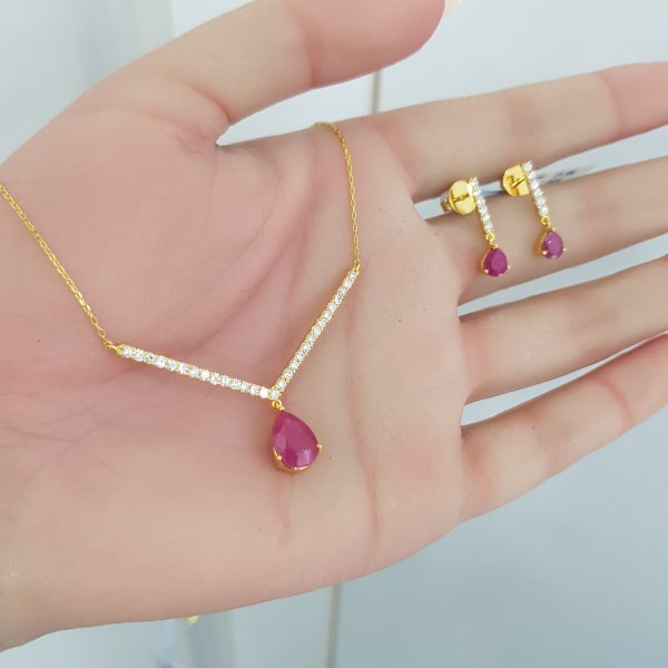Yellow Gold Diamond Set with Natural Rubies - P5579 & E6520