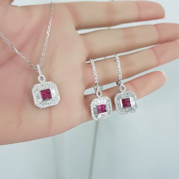 White Gold Diamond Set with Natural Rubies - E6507 & P5515