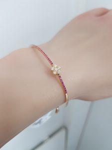 Yellow Gold Diamond Bracelet with Natural Rubies - B5904