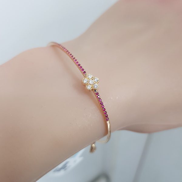 Yellow Gold Diamond Bracelet with Natural Rubies - B5904
