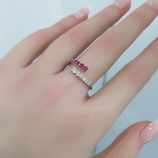 White Gold Diamond Ring with Natural Rubies - R4652