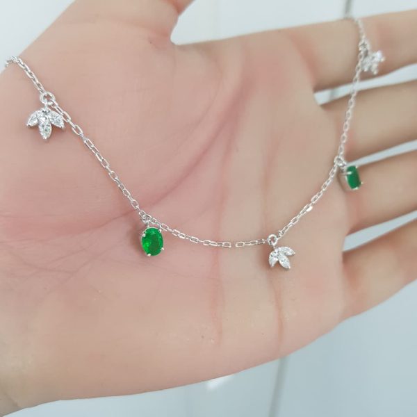 White Gold Diamond Choker with Natural Emeralds - P5571